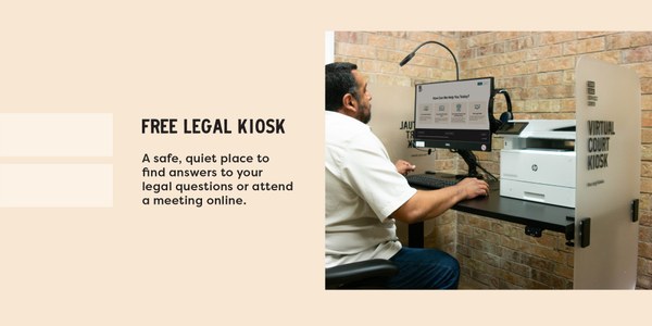 Man Using the Free Legal Kiosk for Legal Help